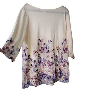 J. Jill Women's 100% Cotton 3/4 Sleeve Purple/Blue Floral Cascade Blouse Size L